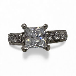 Princess Cut Clear Stone Silver Engagement Style Ring Size 5
